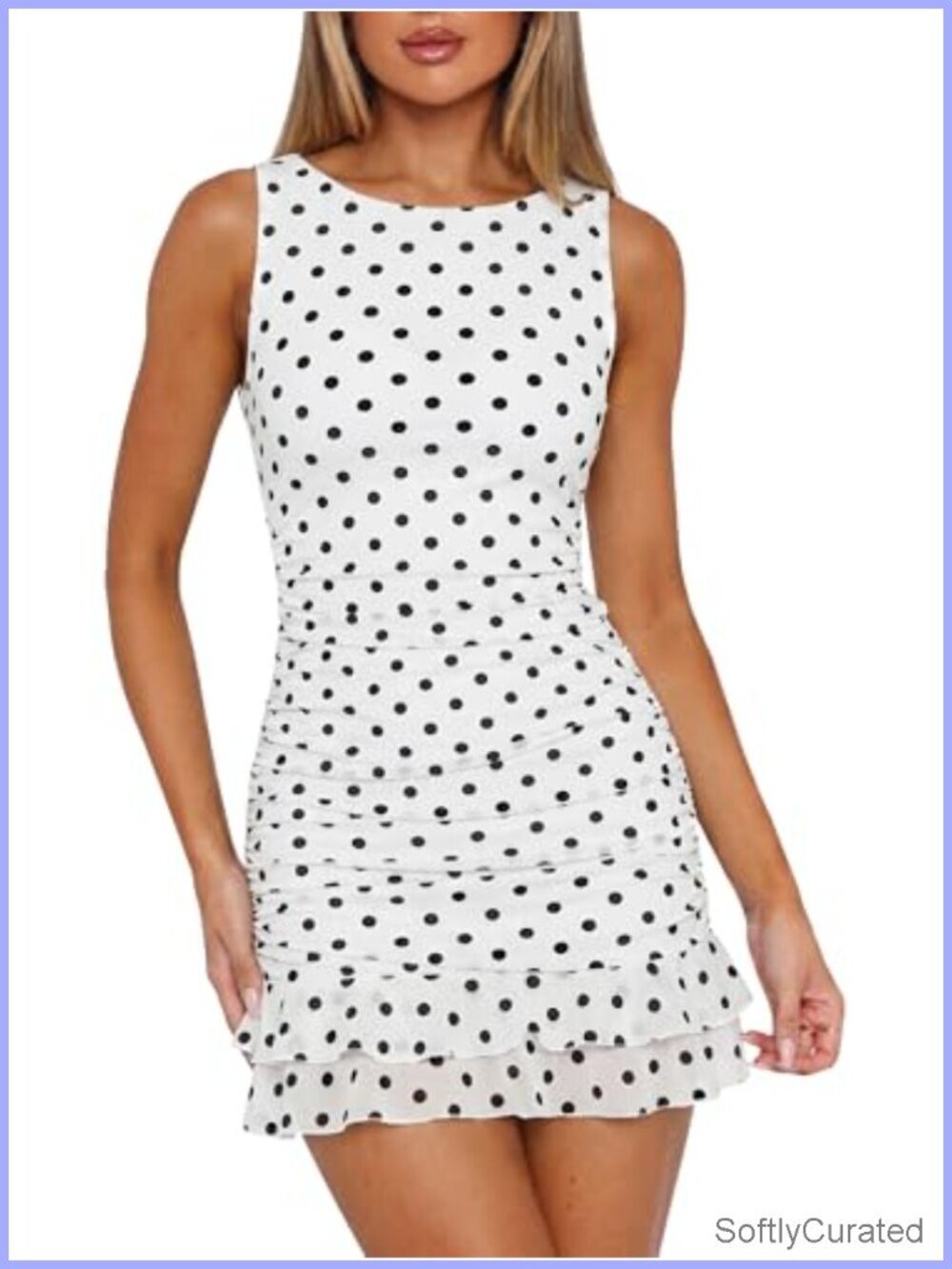 Sleeveless Bodycon Boat Neck Mini Dress with Ruffle Hem